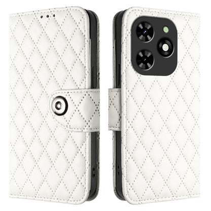 For Tecno Spark GO 2024 / Spark 20C Rhombic Texture Flip Leather Phone Case with Lanyard(White) by buy2fix
