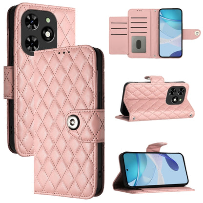 For Tecno Spark GO 2024 / Spark 20C Rhombic Texture Flip Leather Phone Case with Lanyard(Coral Pink) by buy2fix