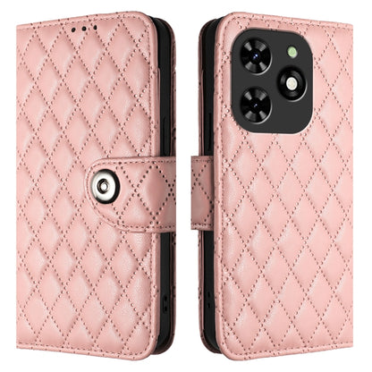 For Tecno Spark GO 2024 / Spark 20C Rhombic Texture Flip Leather Phone Case with Lanyard(Coral Pink) by buy2fix