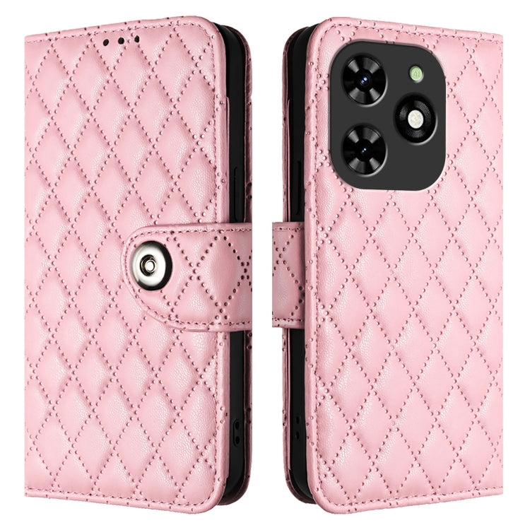 For Tecno Spark GO 2024 / Spark 20C Rhombic Texture Flip Leather Phone Case with Lanyard(Pink) by buy2fix