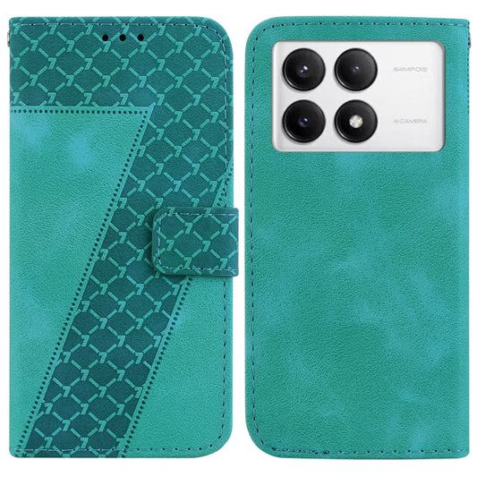 For Redmi K70 / K70 Pro Seven-shaped Embossed Leather Phone Case(Green) - Xiaomi Cases by buy2fix | Online Shopping UK | buy2fix
