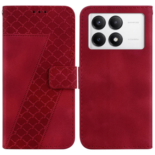 For Redmi K70 / K70 Pro Seven-shaped Embossed Leather Phone Case(Red) - Xiaomi Cases by buy2fix | Online Shopping UK | buy2fix
