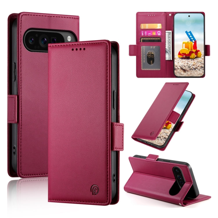 For Google Pixel 9 Pro Side Buckle Magnetic Frosted Leather Phone Case(Wine Red) by buy2fix