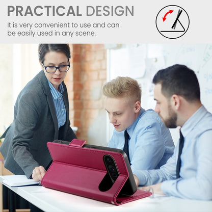 For Google Pixel 9 Pro Side Buckle Magnetic Frosted Leather Phone Case(Wine Red) by buy2fix