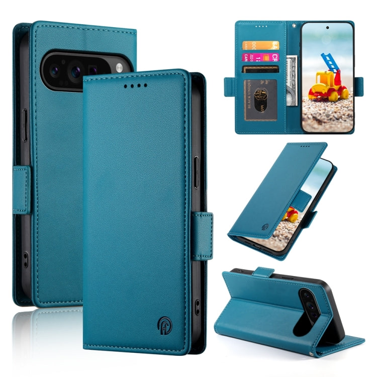 For Google Pixel 9 Pro Side Buckle Magnetic Frosted Leather Phone Case(Blue) by buy2fix