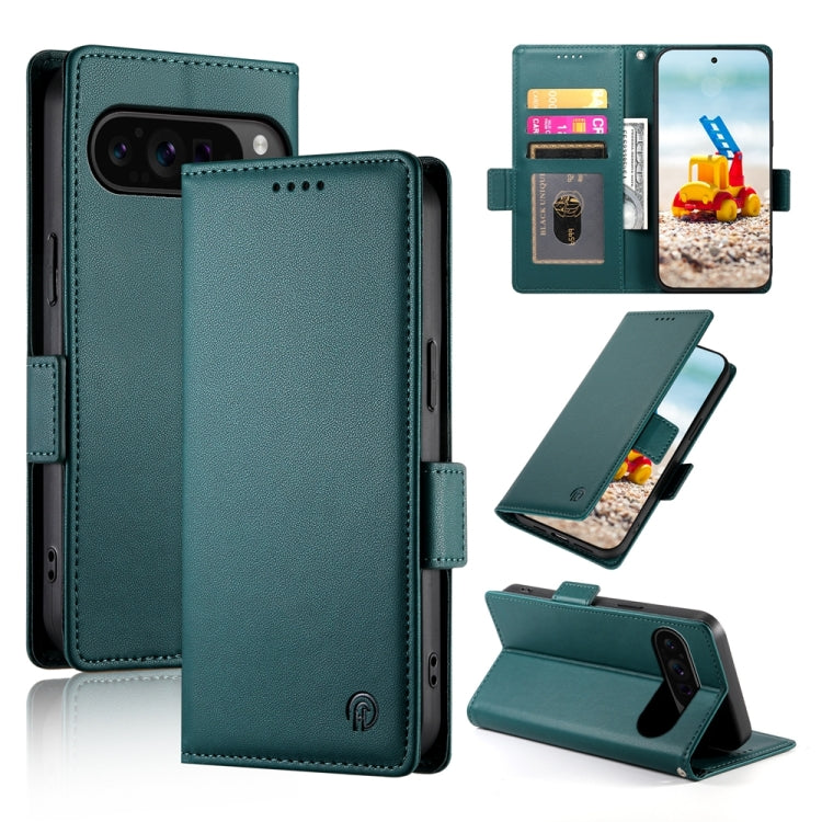 For Google Pixel 9 Pro Side Buckle Magnetic Frosted Leather Phone Case(Dark Green) by buy2fix