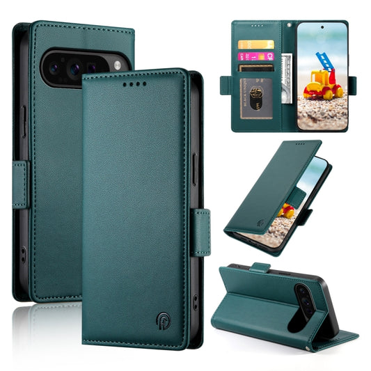 For Google Pixel 9 Pro Side Buckle Magnetic Frosted Leather Phone Case(Dark Green) by buy2fix