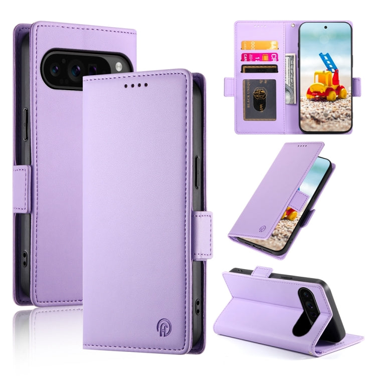 For Google Pixel 9 Pro Side Buckle Magnetic Frosted Leather Phone Case(Purple) by buy2fix