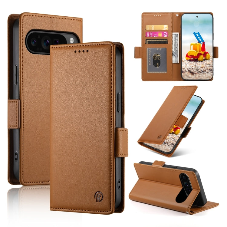 For Google Pixel 9 Pro Side Buckle Magnetic Frosted Leather Phone Case(Brown) by buy2fix