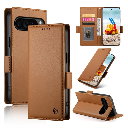 For Google Pixel 9 Pro Side Buckle Magnetic Frosted Leather Phone Case(Brown) by buy2fix