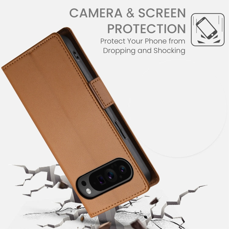 For Google Pixel 9 Pro Side Buckle Magnetic Frosted Leather Phone Case(Brown) by buy2fix