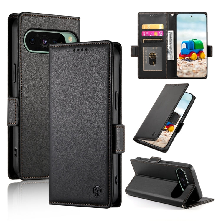 For Google Pixel 9 Side Buckle Magnetic Frosted Leather Phone Case(Black) by buy2fix