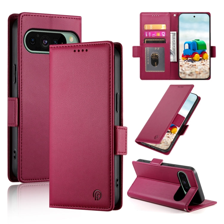 For Google Pixel 9 Side Buckle Magnetic Frosted Leather Phone Case(Wine Red) by buy2fix