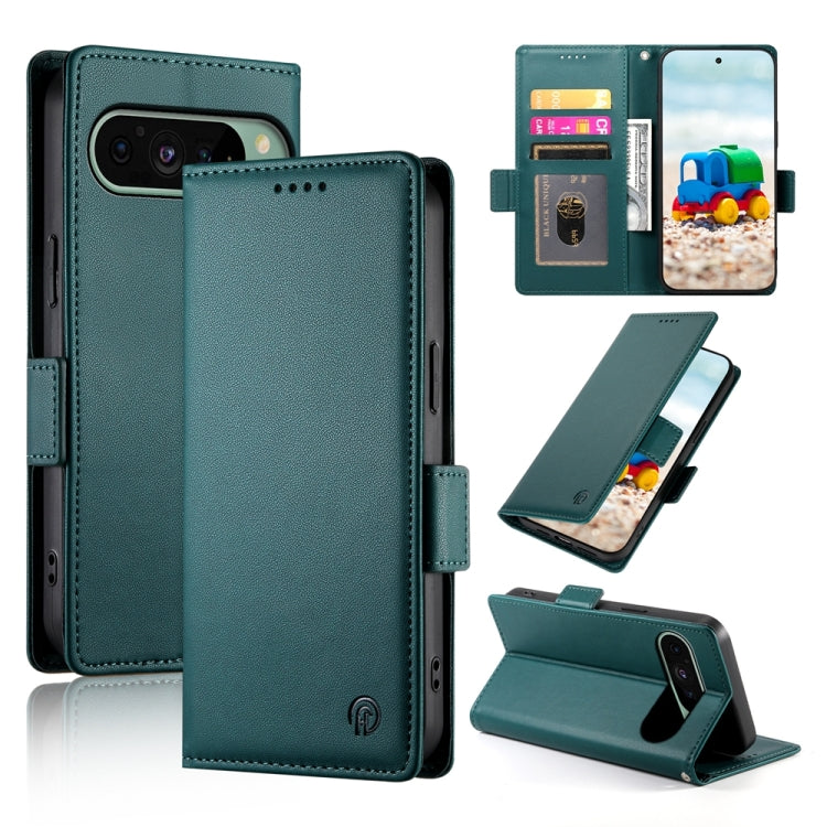 For Google Pixel 9 Side Buckle Magnetic Frosted Leather Phone Case(Dark Green) by buy2fix