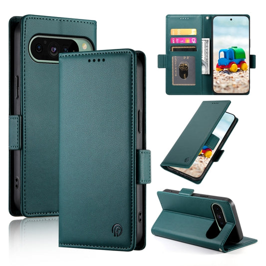 For Google Pixel 9 Side Buckle Magnetic Frosted Leather Phone Case(Dark Green) by buy2fix