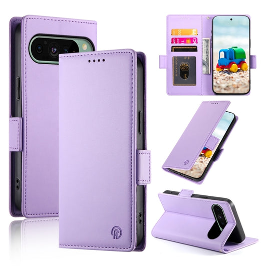For Google Pixel 9 Side Buckle Magnetic Frosted Leather Phone Case(Purple) by buy2fix