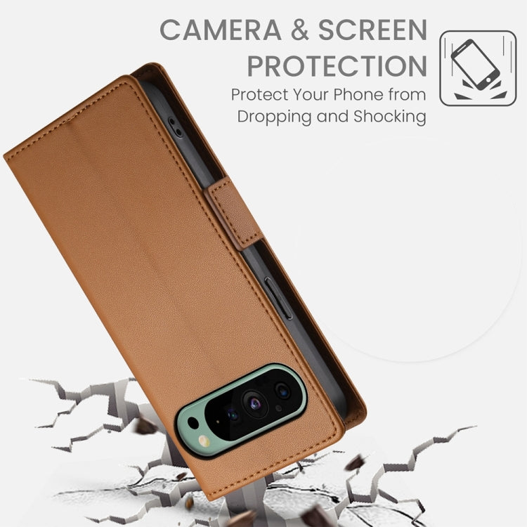 For Google Pixel 9 Side Buckle Magnetic Frosted Leather Phone Case(Brown) by buy2fix
