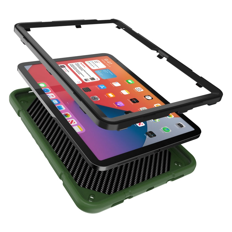 For iPad Air 2022 / 2020 10.9 Armor Holder Silicone Hybrid PC Tablet Case(Army Green Black) - iPad Air (2022) / (2020) 10.9 Cases by buy2fix | Online Shopping UK | buy2fix