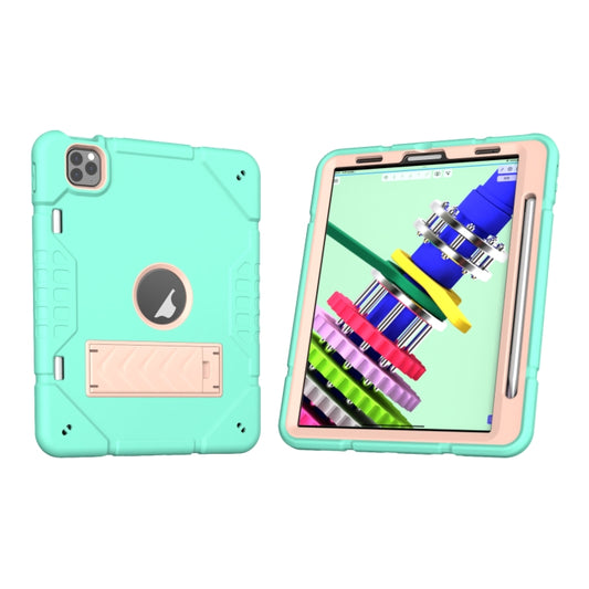 For iPad Pro 11 2022 / 2021 / 2020 Armor Holder Silicone Hybrid PC Tablet Case(Mint Green Gold) - iPad Pro 11 (2022/2021) Cases by buy2fix | Online Shopping UK | buy2fix
