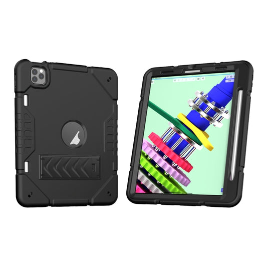For iPad Pro 11 2022 / 2021 / 2020 Armor Holder Silicone Hybrid PC Tablet Case(Black) - iPad Pro 11 (2022/2021) Cases by buy2fix | Online Shopping UK | buy2fix