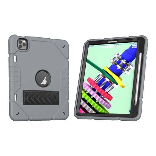 For iPad Pro 11 2022 / 2021 / 2020 Armor Holder Silicone Hybrid PC Tablet Case(Grey Black) - iPad Pro 11 (2022/2021) Cases by buy2fix | Online Shopping UK | buy2fix