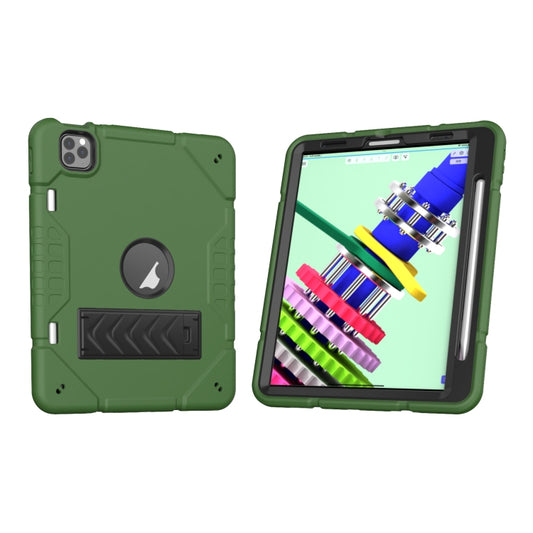 For iPad Pro 11 2022 / 2021 / 2020 Armor Holder Silicone Hybrid PC Tablet Case(Army Green Black) - iPad Pro 11 (2022/2021) Cases by buy2fix | Online Shopping UK | buy2fix