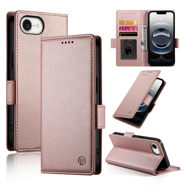 For iPhone 16e Side Buckle Magnetic Frosted Leather Phone Case(Rose Gold) by buy2fix
