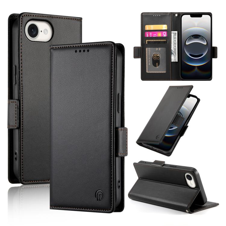 For iPhone 16e Side Buckle Magnetic Frosted Leather Phone Case(Black) by buy2fix