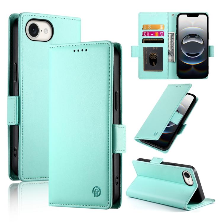For iPhone 16e Side Buckle Magnetic Frosted Leather Phone Case(Mint Green) by buy2fix