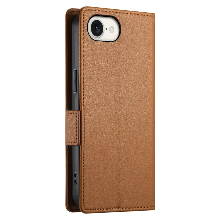 For iPhone 16e Side Buckle Magnetic Frosted Leather Phone Case(Brown) by buy2fix