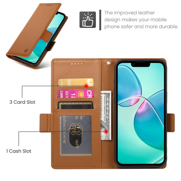 For iPhone 16e Side Buckle Magnetic Frosted Leather Phone Case(Brown) by buy2fix