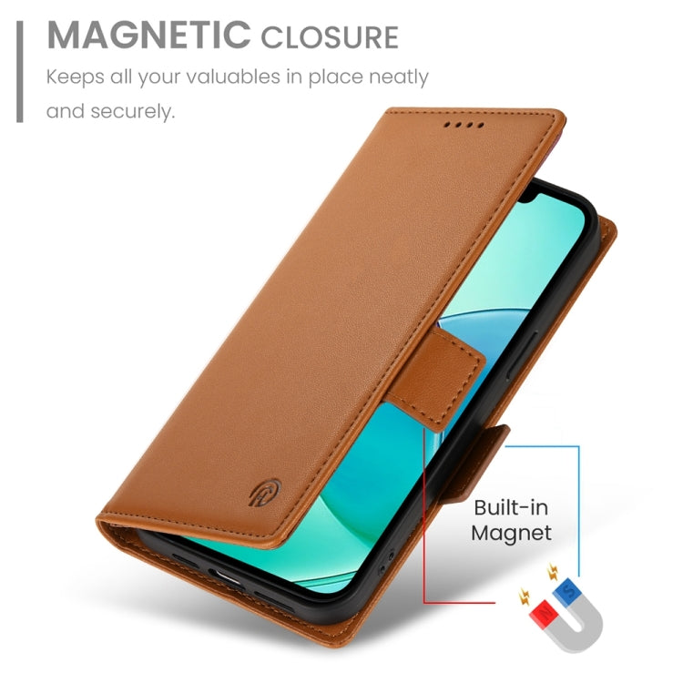 For iPhone 16e Side Buckle Magnetic Frosted Leather Phone Case(Brown) by buy2fix
