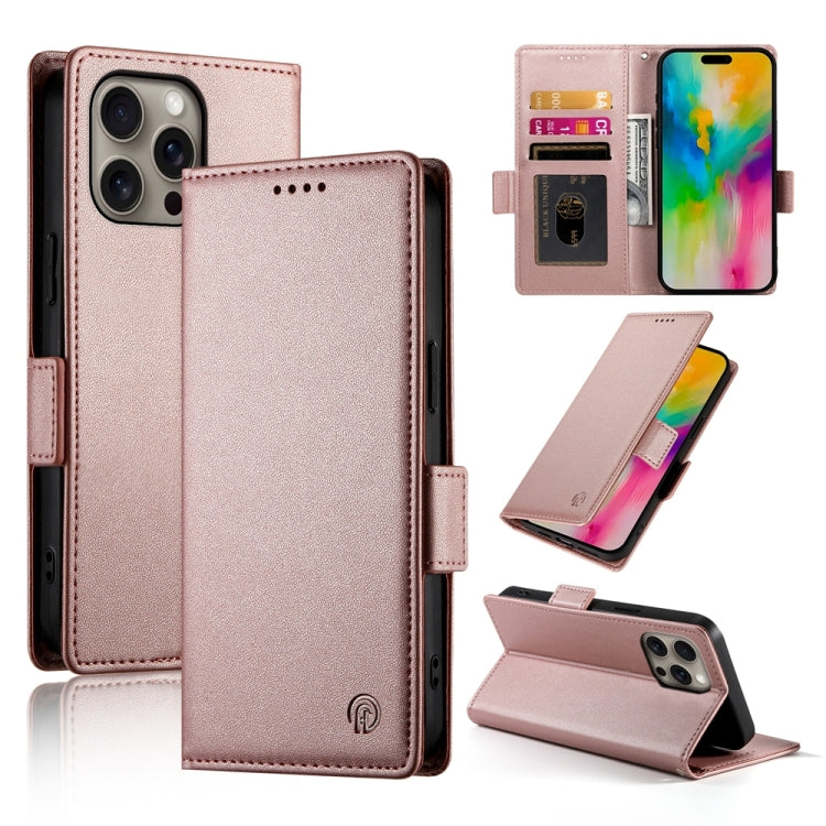 For iPhone 16 Pro Max Side Buckle Magnetic Frosted Leather Phone Case(Rose Gold) by buy2fix