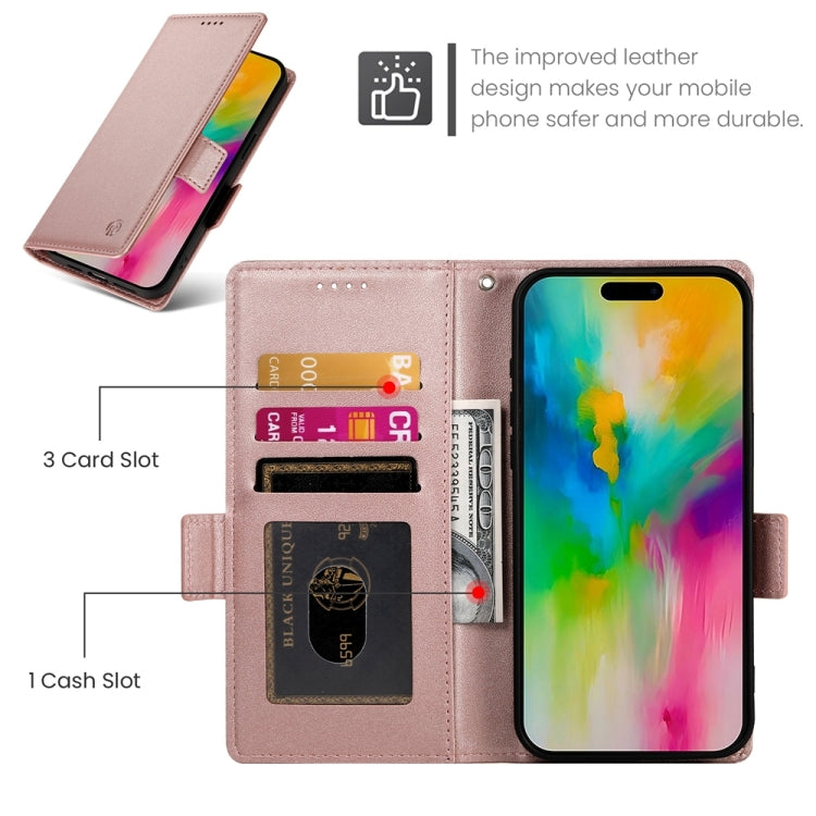 For iPhone 16 Pro Max Side Buckle Magnetic Frosted Leather Phone Case(Rose Gold) by buy2fix