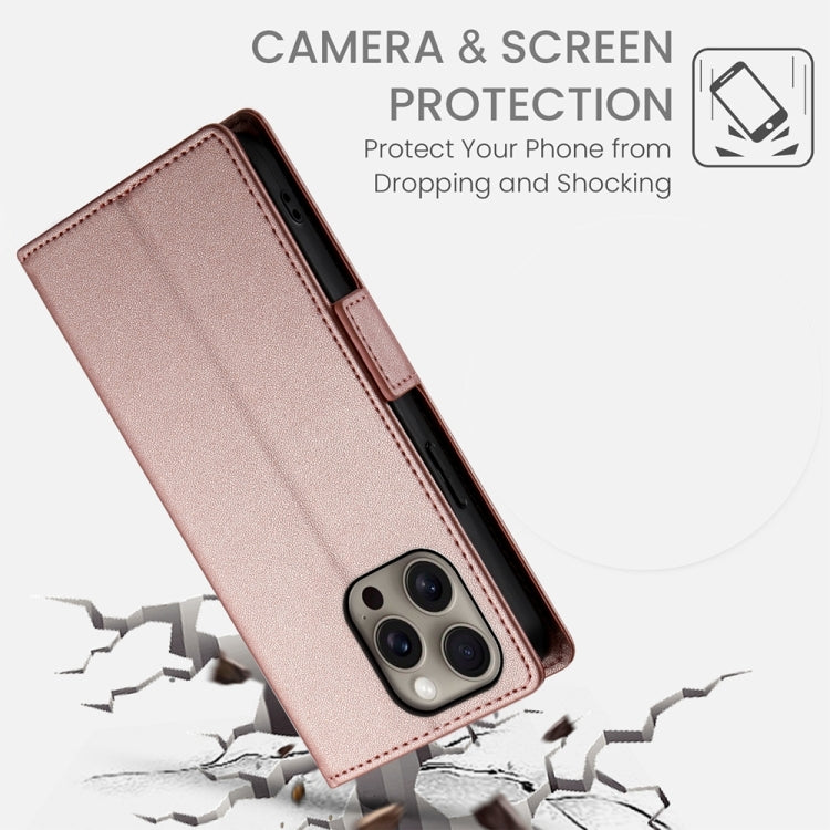 For iPhone 16 Pro Max Side Buckle Magnetic Frosted Leather Phone Case(Rose Gold) by buy2fix