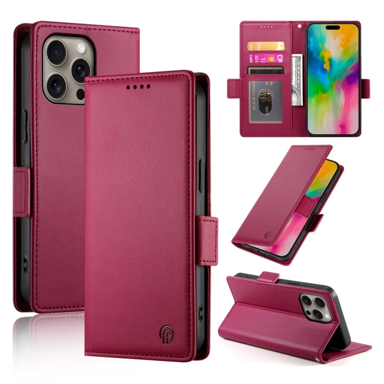 For iPhone 16 Pro Max Side Buckle Magnetic Frosted Leather Phone Case(Wine Red) by buy2fix