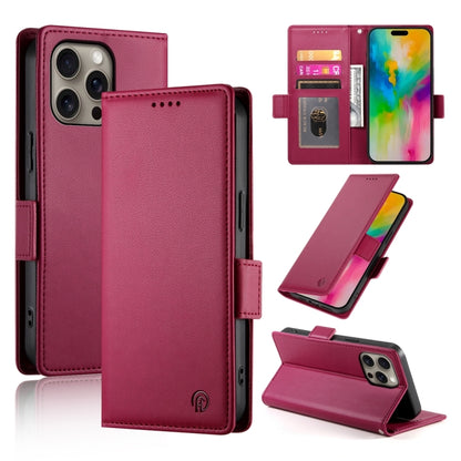 For iPhone 16 Pro Max Side Buckle Magnetic Frosted Leather Phone Case(Wine Red) by buy2fix