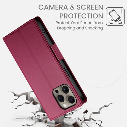 For iPhone 16 Pro Max Side Buckle Magnetic Frosted Leather Phone Case(Wine Red) by buy2fix