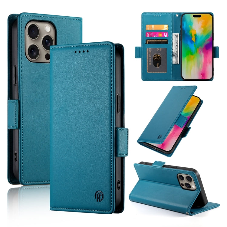 For iPhone 16 Pro Max Side Buckle Magnetic Frosted Leather Phone Case(Blue) by buy2fix
