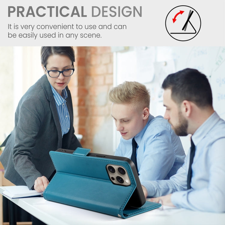 For iPhone 16 Pro Max Side Buckle Magnetic Frosted Leather Phone Case(Blue) by buy2fix