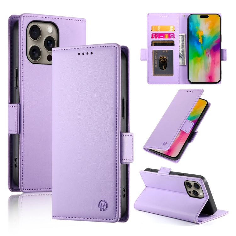 For iPhone 16 Pro Max Side Buckle Magnetic Frosted Leather Phone Case(Purple) by buy2fix