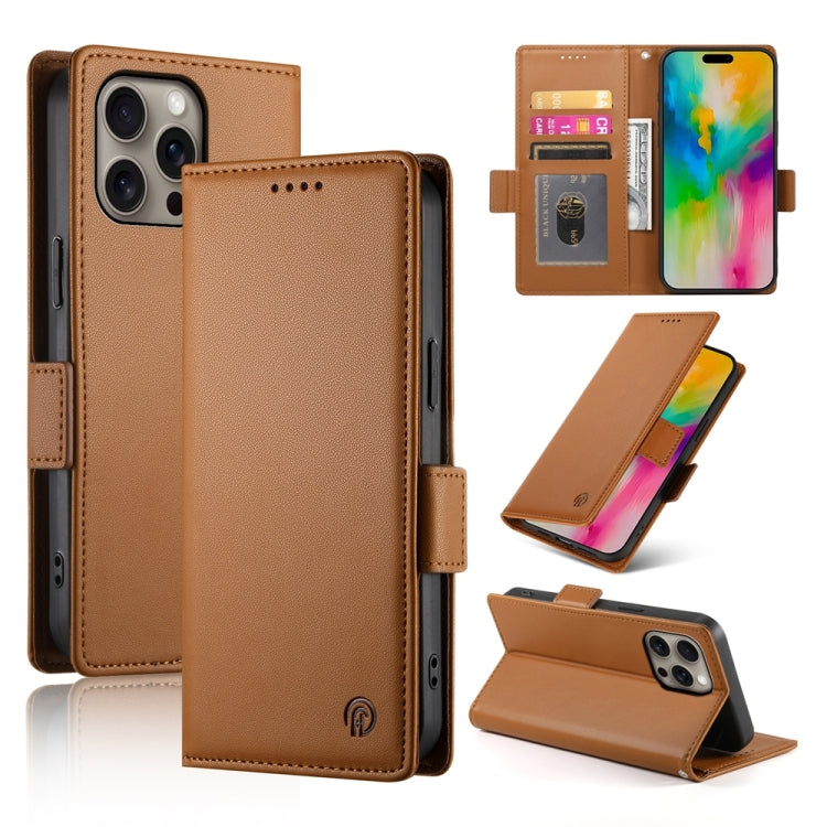 For iPhone 16 Pro Max Side Buckle Magnetic Frosted Leather Phone Case(Brown) by buy2fix