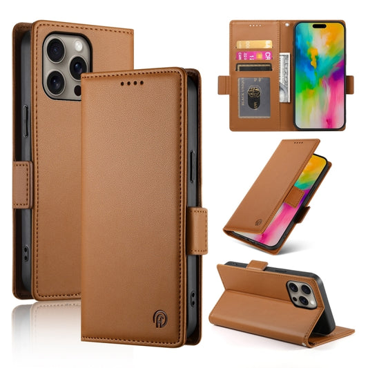For iPhone 16 Pro Max Side Buckle Magnetic Frosted Leather Phone Case(Brown) by buy2fix