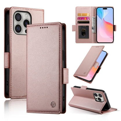 For iPhone 16 Pro Side Buckle Magnetic Frosted Leather Phone Case(Rose Gold) by buy2fix