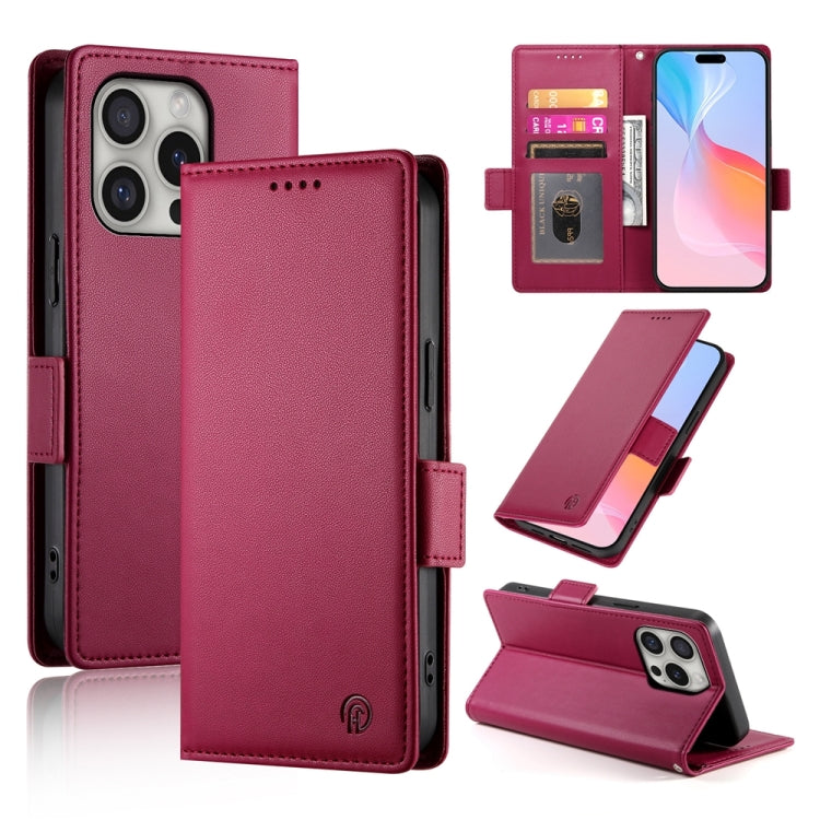 For iPhone 16 Pro Side Buckle Magnetic Frosted Leather Phone Case(Wine Red) by buy2fix