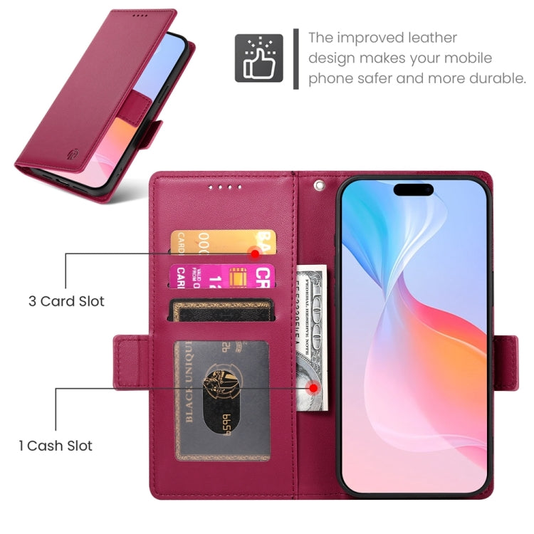 For iPhone 16 Pro Side Buckle Magnetic Frosted Leather Phone Case(Wine Red) by buy2fix