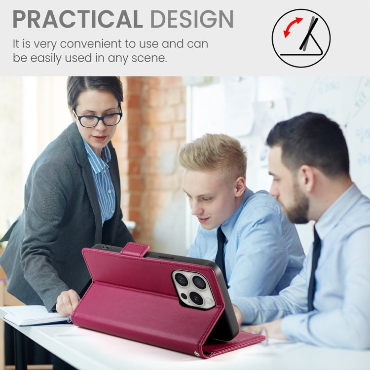 For iPhone 16 Pro Side Buckle Magnetic Frosted Leather Phone Case(Wine Red) by buy2fix