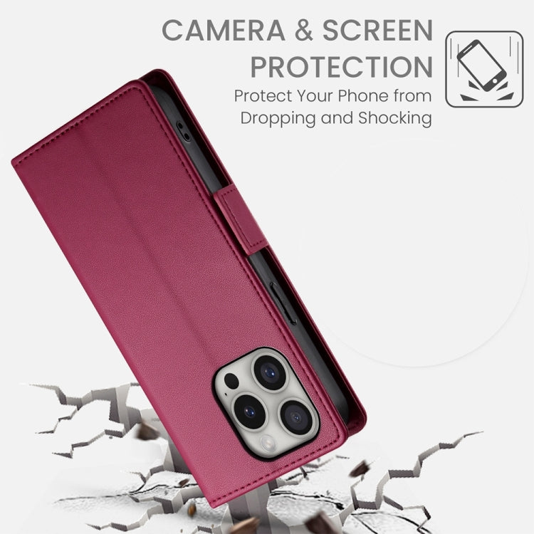 For iPhone 16 Pro Side Buckle Magnetic Frosted Leather Phone Case(Wine Red) by buy2fix