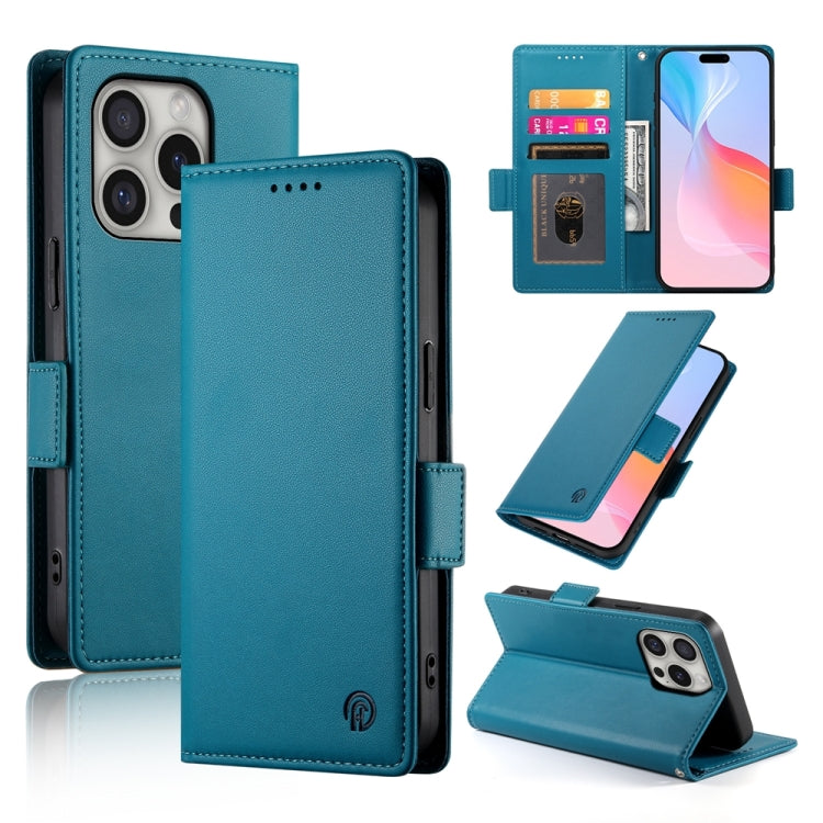 For iPhone 16 Pro Side Buckle Magnetic Frosted Leather Phone Case(Blue) by buy2fix