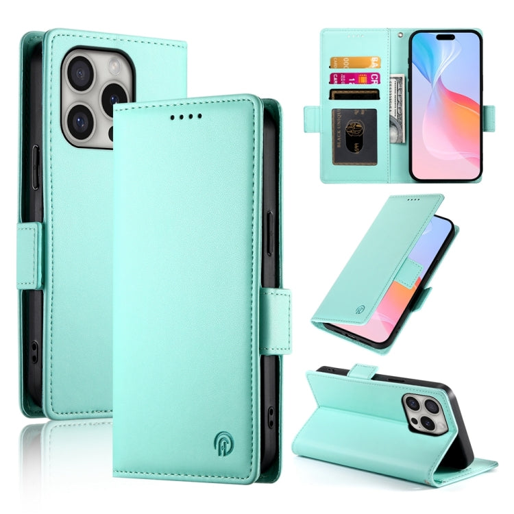For iPhone 16 Pro Side Buckle Magnetic Frosted Leather Phone Case(Mint Green) by buy2fix